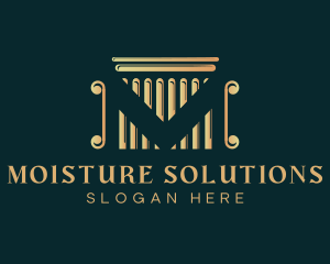 Golden Legal Pillar Letter M logo design