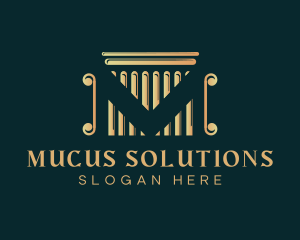 Golden Legal Pillar Letter M logo design