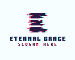 Pixel Glitch Letter E logo design