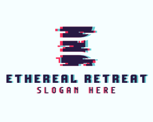 Pixel Glitch Letter E logo design