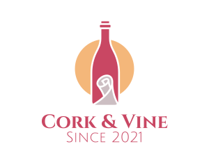 Wine Bottle Scroll logo design