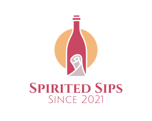 Wine Bottle Scroll logo design