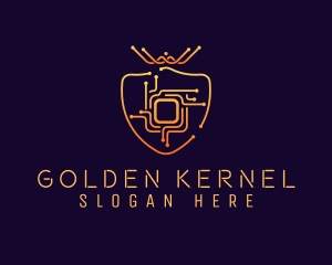 Golden Circuit Shield logo design