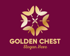 Golden Elegant Leaf Floral  logo design