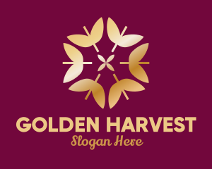 Golden Elegant Leaf Floral  logo design