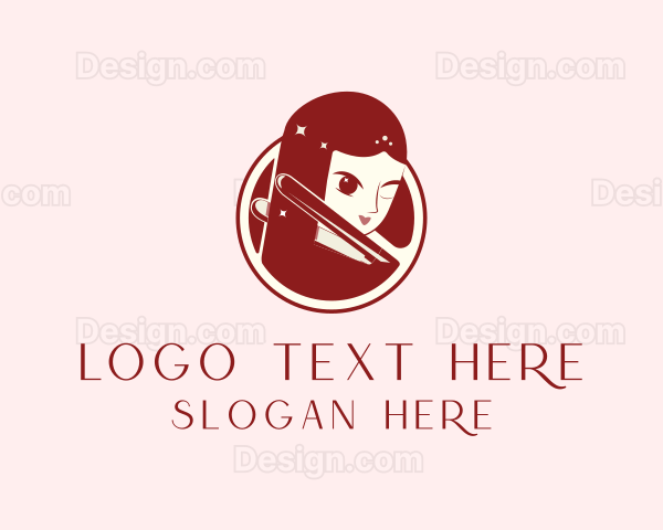 Woman Salon Hair Straightener Logo