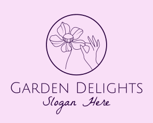 Purple Flower Hand  logo design