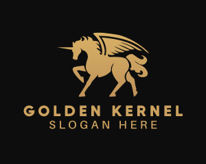 Golden Unicorn Pegasus logo design