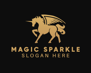 Golden Unicorn Pegasus logo design