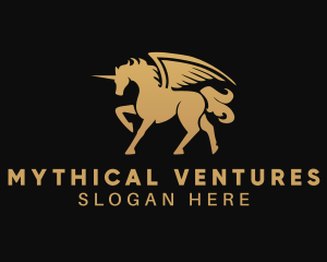 Golden Unicorn Pegasus logo design