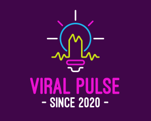 Neon Pulse Lightbulb logo design