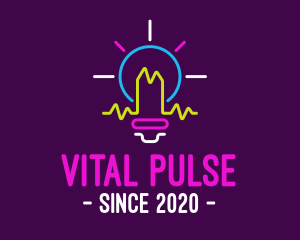 Neon Pulse Lightbulb logo design