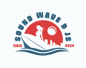 Woman Surfboard Waves logo design