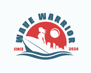 Woman Surfboard Waves logo