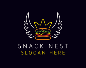 Neon Hamburger Wings  logo design