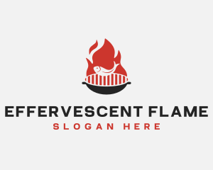 Fish Grill BBQ Flame logo design