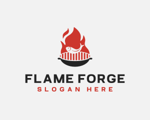 Fish Grill BBQ Flame logo design