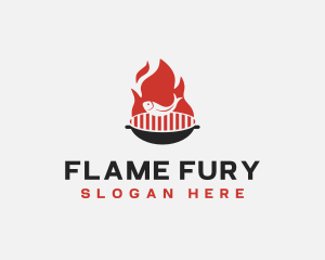 Fish Grill BBQ Flame logo design