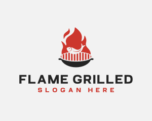 Fish Grill BBQ Flame logo design