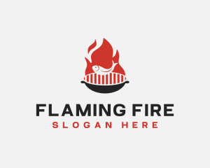 Fish Grill BBQ Flame logo design