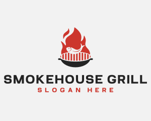 Fish Grill BBQ Flame logo design