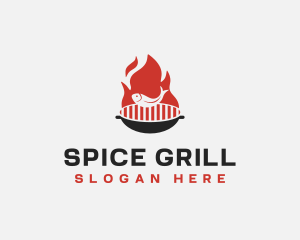 Fish Grill BBQ Flame logo design