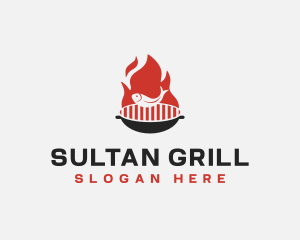 Fish Grill BBQ Flame logo design