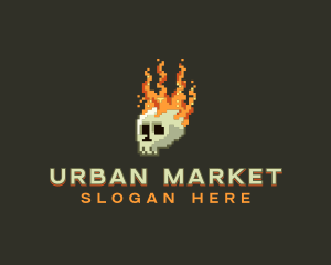 Pixel Flaming Skull Logo