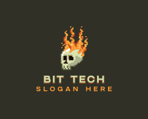 Pixel Flaming Skull logo design