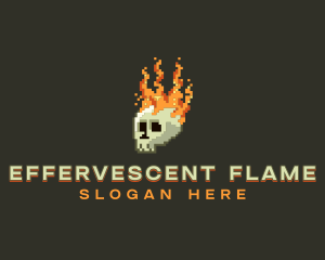 Pixel Flaming Skull logo design