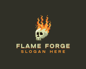 Pixel Flaming Skull logo design