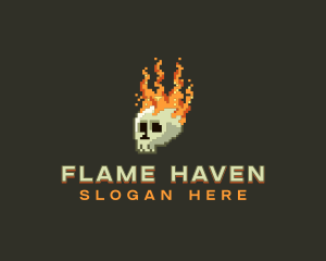 Pixel Flaming Skull logo design