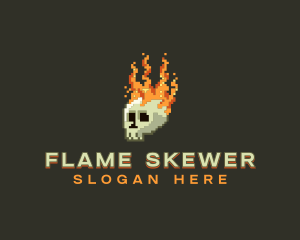 Pixel Flaming Skull logo design