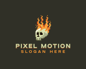Pixel Flaming Skull logo design