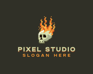 Pixel Flaming Skull logo design