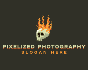 Pixel Flaming Skull logo design