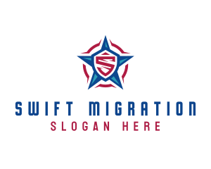 American Patriotic Star Letter S logo design