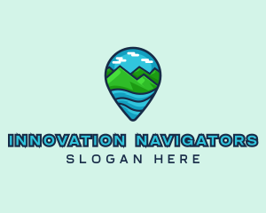 Mountain Sea Location Pin logo design