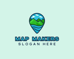 Mountain Sea Location Pin logo design