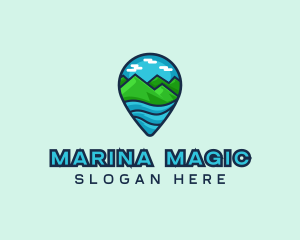 Mountain Sea Location Pin logo design