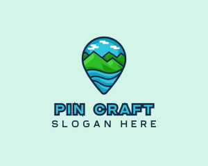 Mountain Sea Location Pin logo design