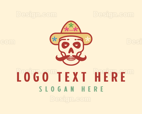 Mustache Calavera Skull Logo