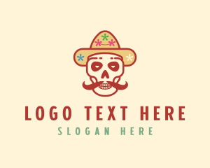 Mustache Calavera Skull logo