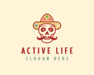 Mustache Calavera Skull logo design