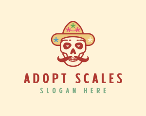 Mustache Calavera Skull logo design