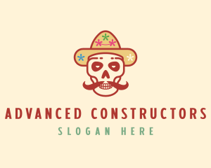 Mustache Calavera Skull logo design