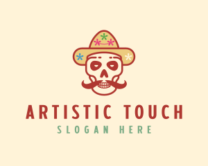 Mustache Calavera Skull logo design