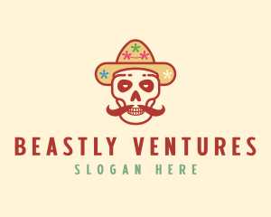 Mustache Calavera Skull logo design