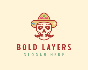 Mustache Calavera Skull logo design