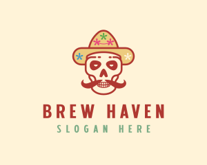 Mustache Calavera Skull logo design